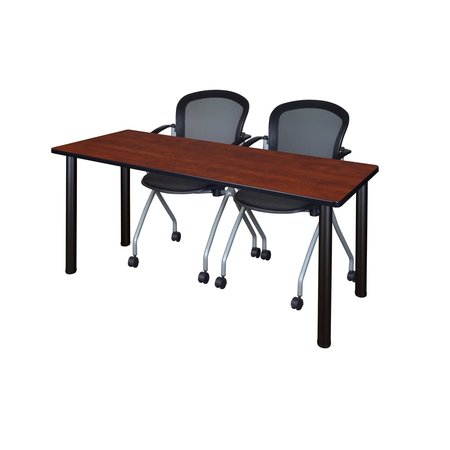 KEE Rectangle Training Table & Chair Set, 72 X 24 X 29, Wood|Metal|Fabric Top, Cherry MT7224CHBPBK23BK